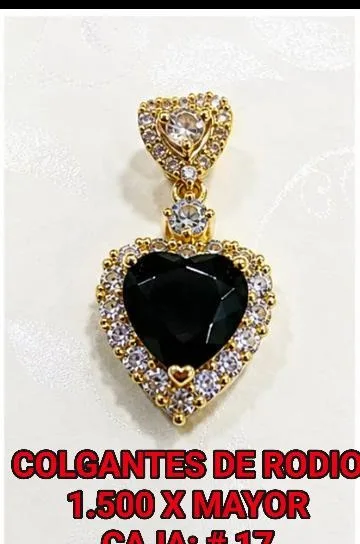 Colgante de Rodio - Corazón piedra negra