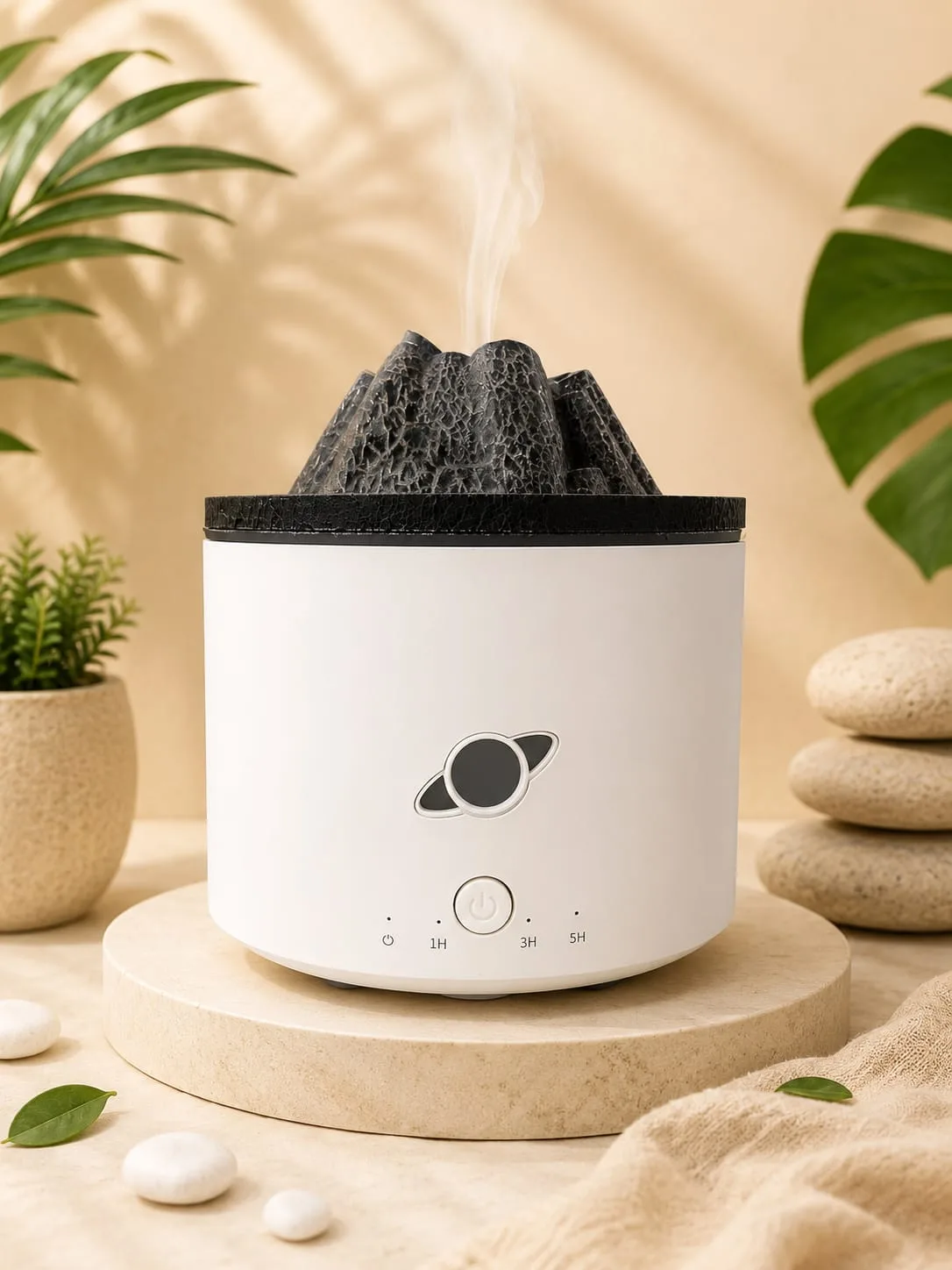 Difusor Humidificador Blanco Tipo Volcán con Roca Negra