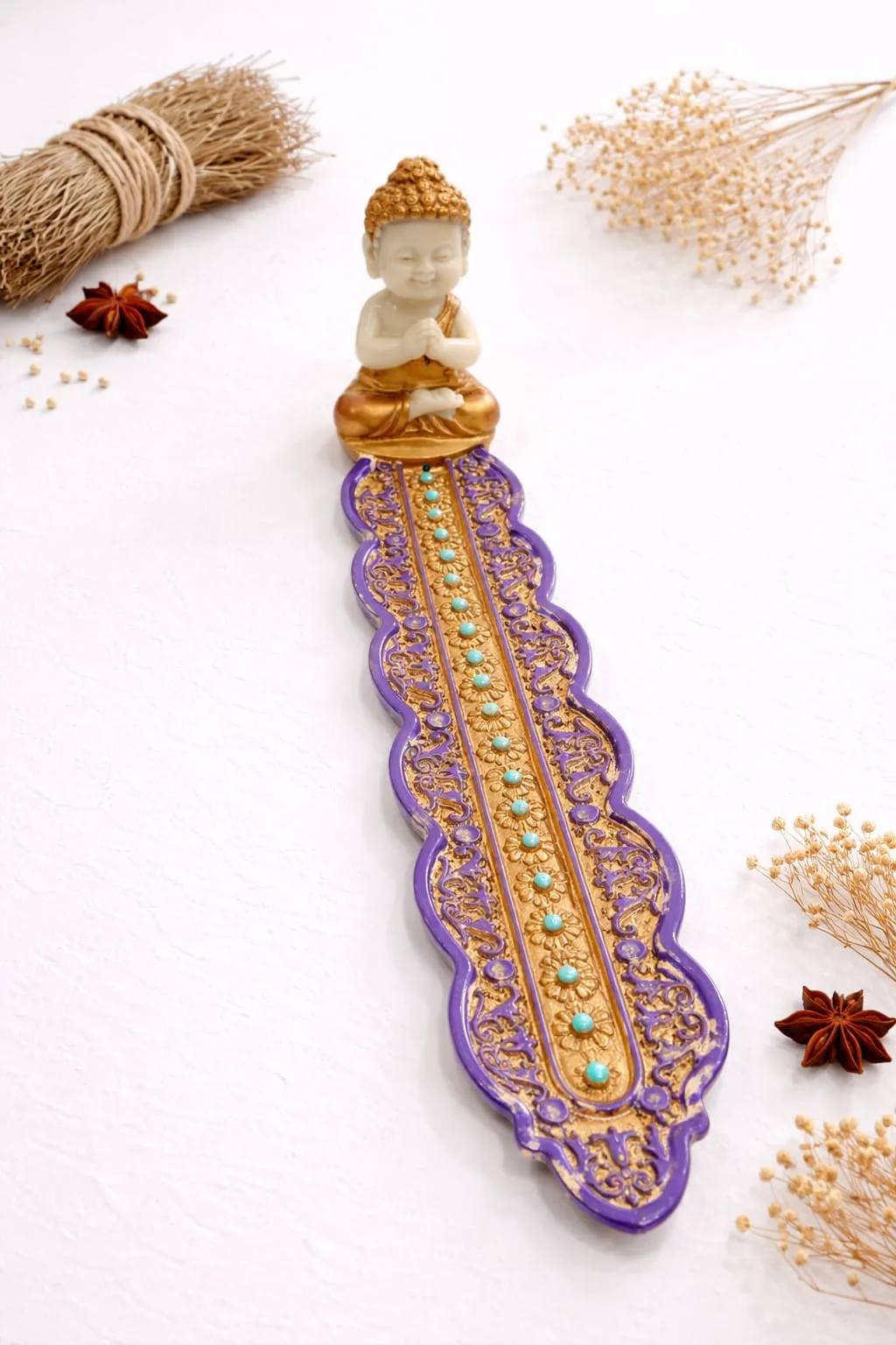 Portaincienso Buda Niño Dorado y Morado