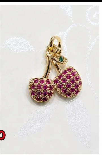 Colgante de Rodio - Cereza con piedras magenta/rosado