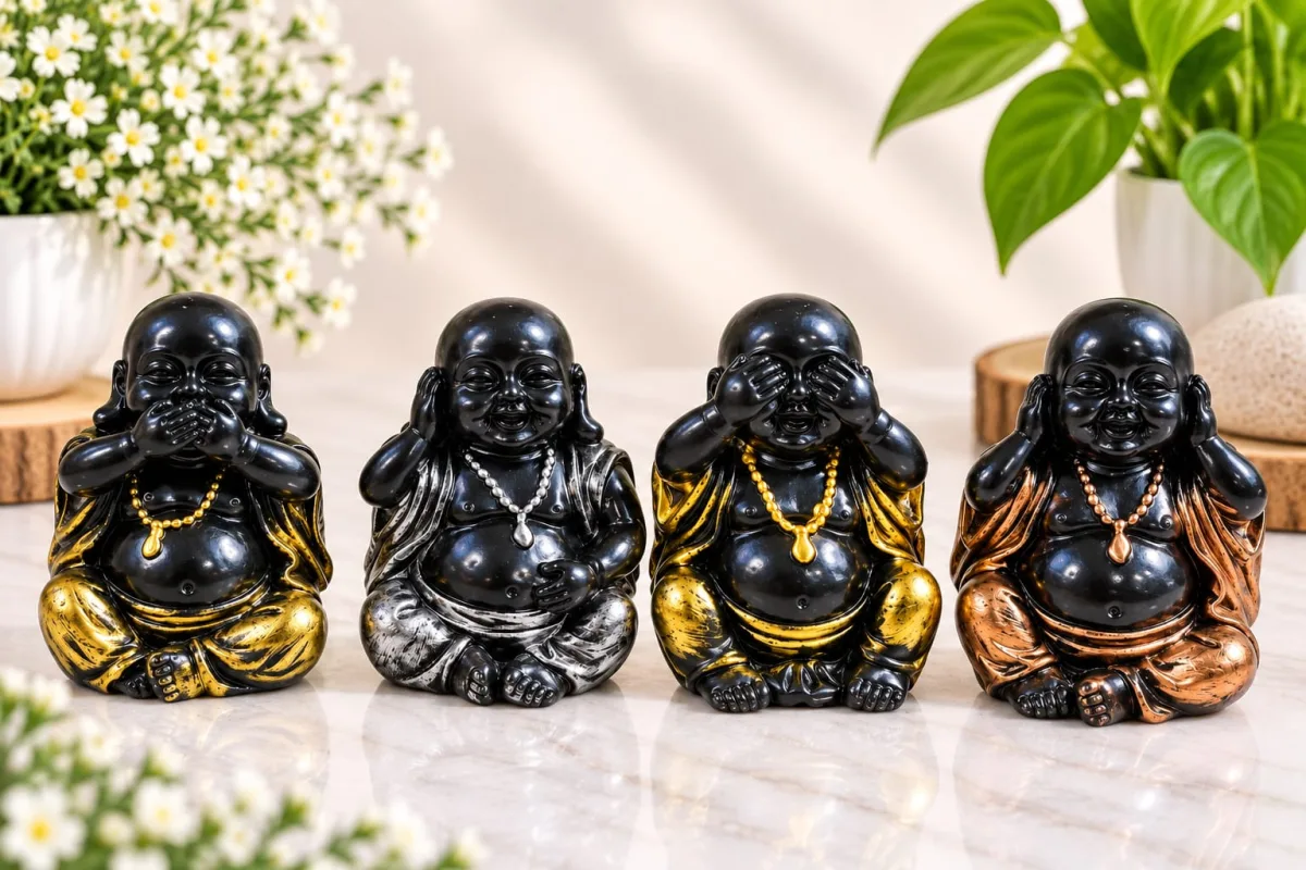 Figura de Buda Negro (No Veo, No Oigo, No Hablo)