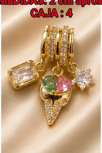 Charm en Rodio - Piedra cuadrada blanca, helado de colores y estrella
