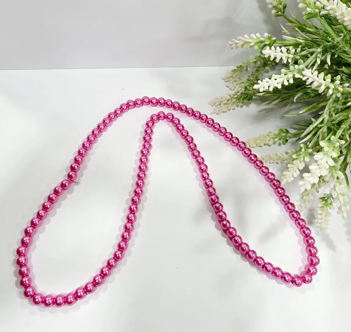 Collar de Perlas de Vidrio Rosa Fuerte 8mm