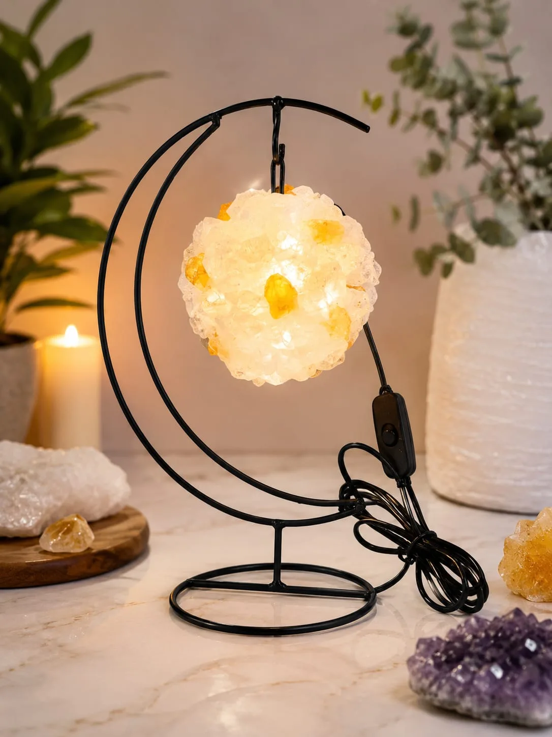 Lampara de Cuarzo Cristal con Citrino