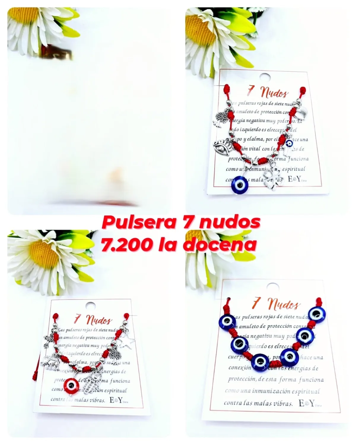 Pack 12 Pulsera de Protección 7 Nudos en Cordón Rojo con Dijes de Amuleto y Ojo Turco