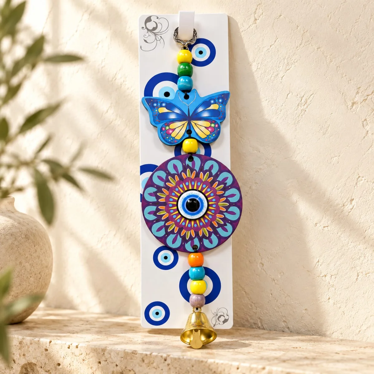 Colgante Ojo Turco con Campana Mariposa Azul y Mandala