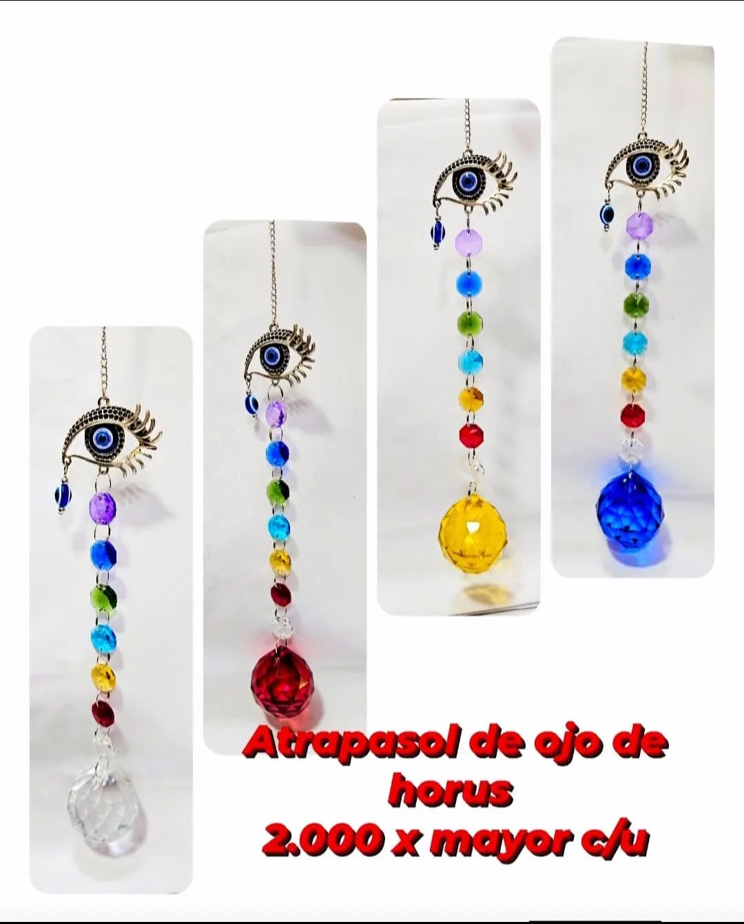 Atrapasoles Místico Ojo de Horus / Ojo Protector con Cuentas 7 Chakras y Esfera Prismática Facetada