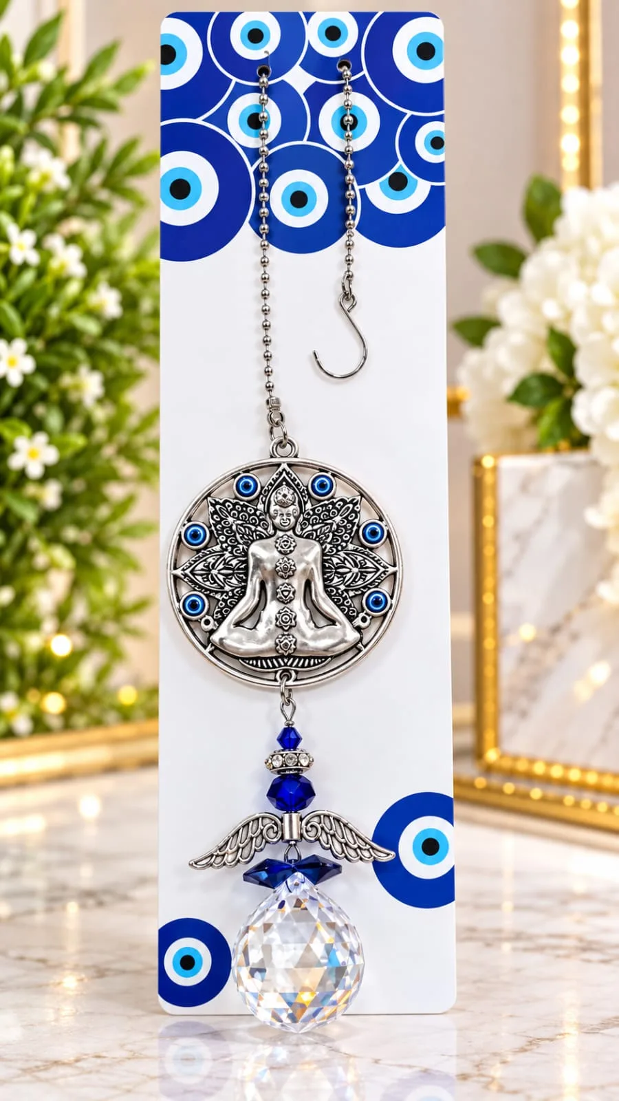 Colgante Buda Meditando con Alas y Esfera de Cristal