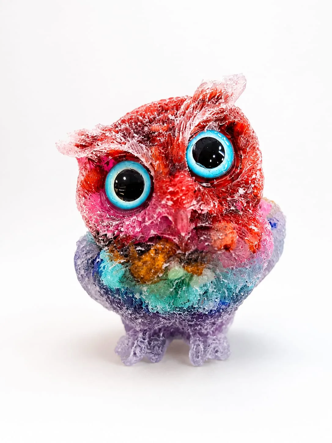 Figura de Búho en Resina Craquelada Multicolor