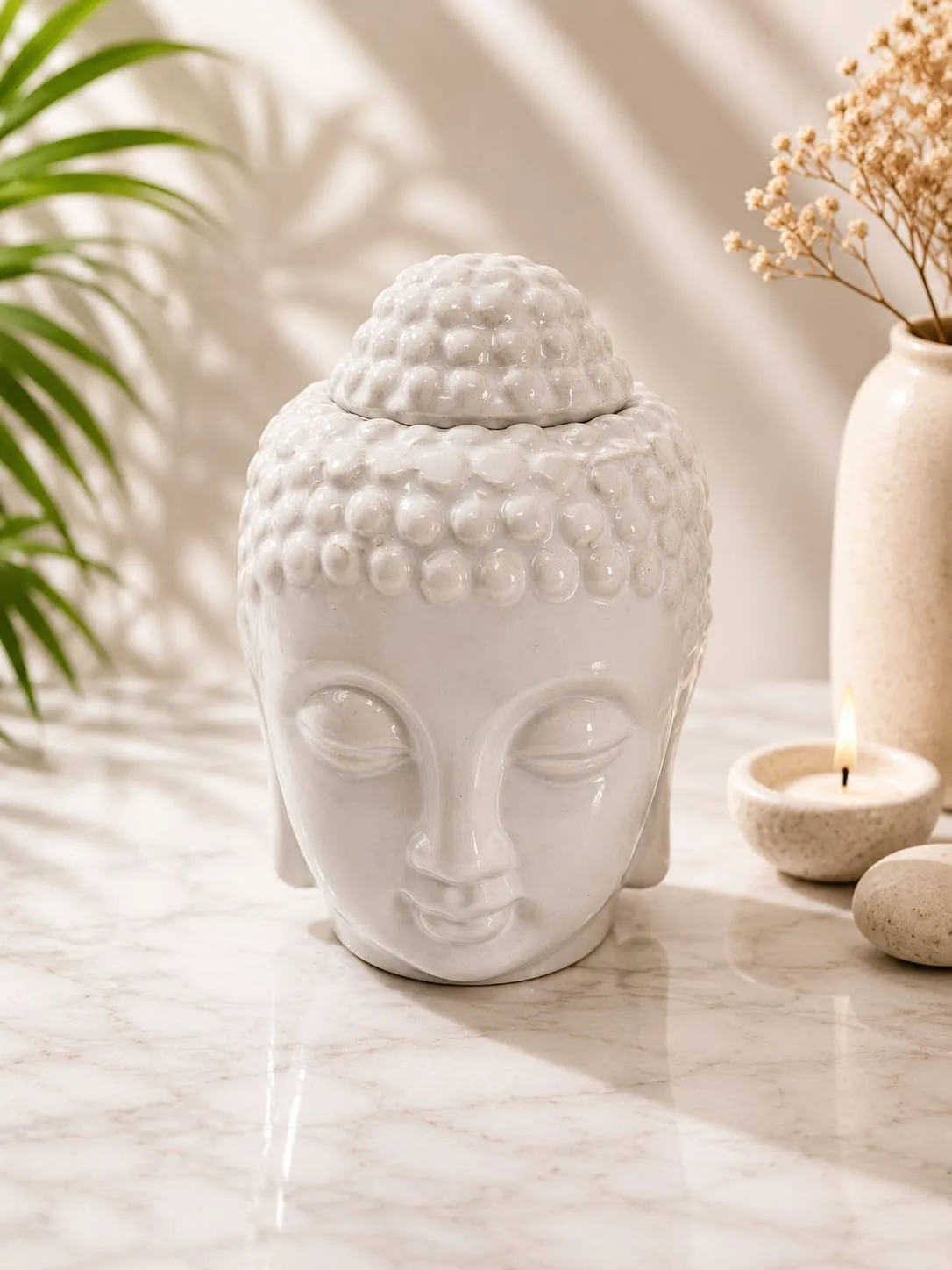 Difusor de Aroma Ceramico Cabeza de Buda – Blanco
