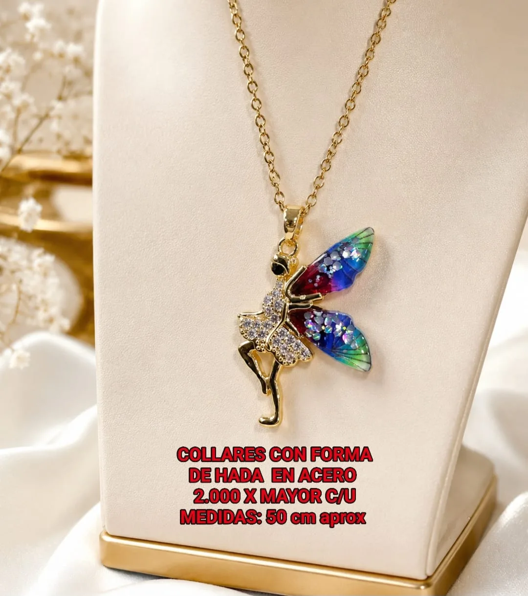 Collar con Forma de Hada en Acero - Alas azul y verde