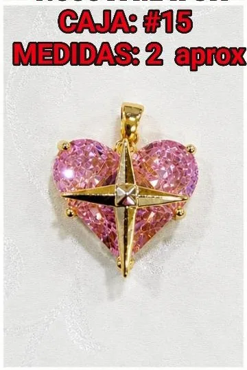 Colgante de Rodio - Corazón piedra rosada con estrella