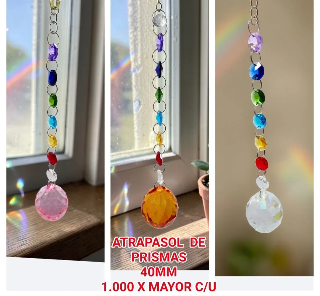 Atrapasoles Místico Cadena Armonizadora 7 Chakras con Gran Esfera Prismática Facetada