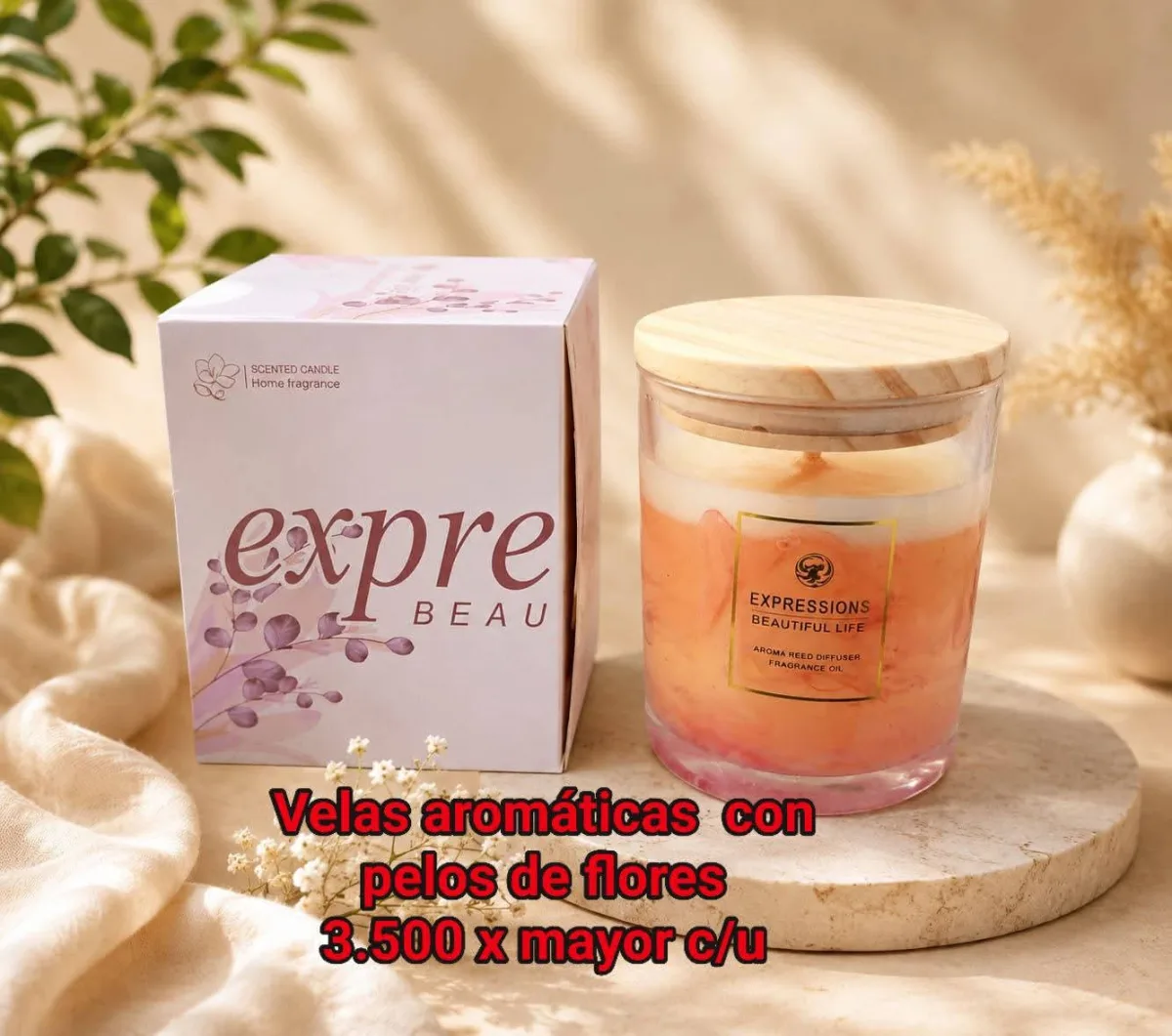 Velas Aromaticas Vaso de Vidrio con Flores Frutal