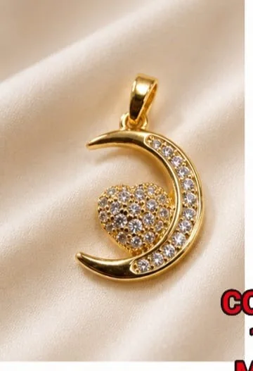 Colgante de Rodio - Luna con corazón de piedras