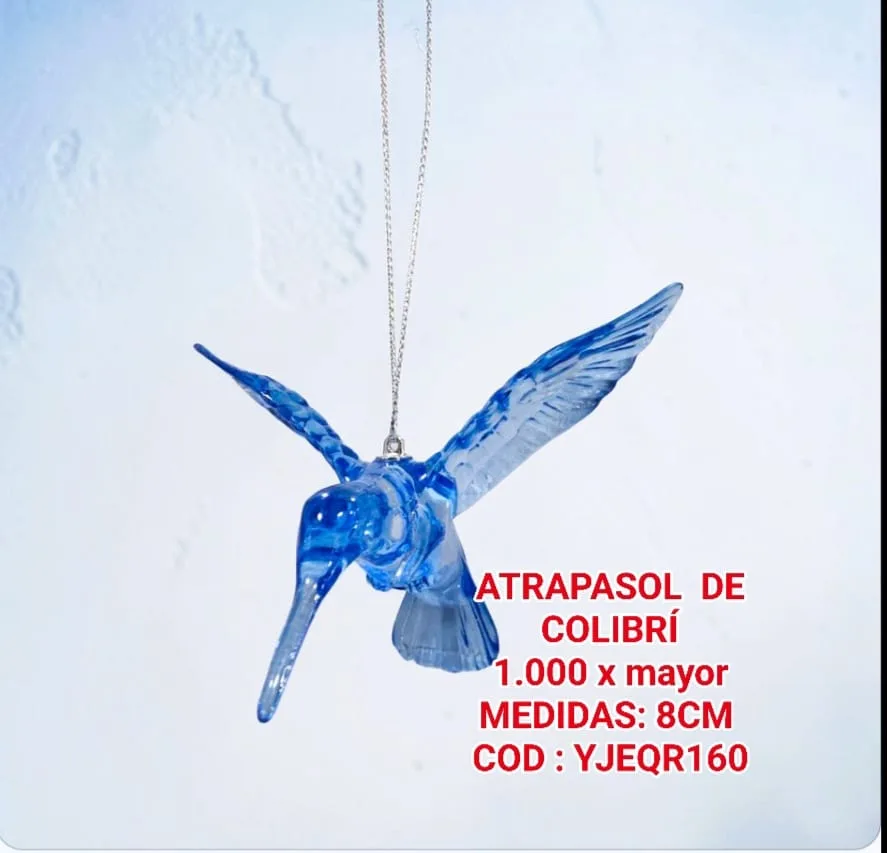 Atrapasoles Colgante Colibrí en Cristal Tallado Azul Zafiro