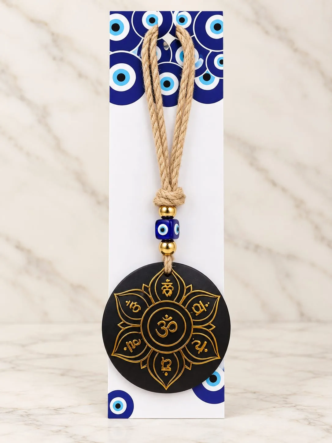 Colgante Ojo Turco Mandala Om Negro y Dorado
