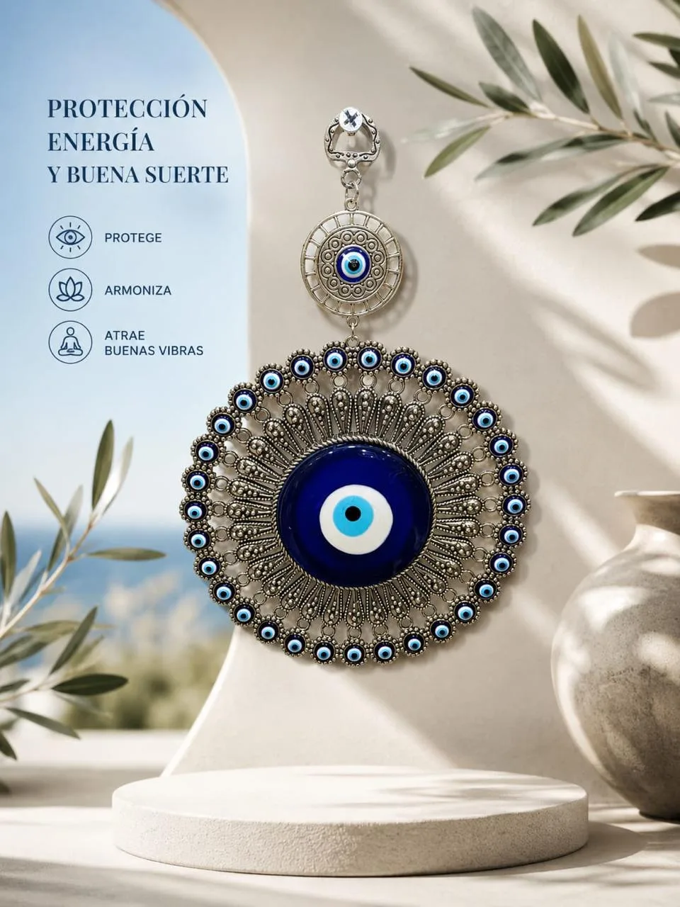 Colgante Mandala Ojo Turco Plateado