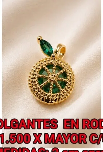 Colgante de Rodio - Círculo rueda con piedra verde