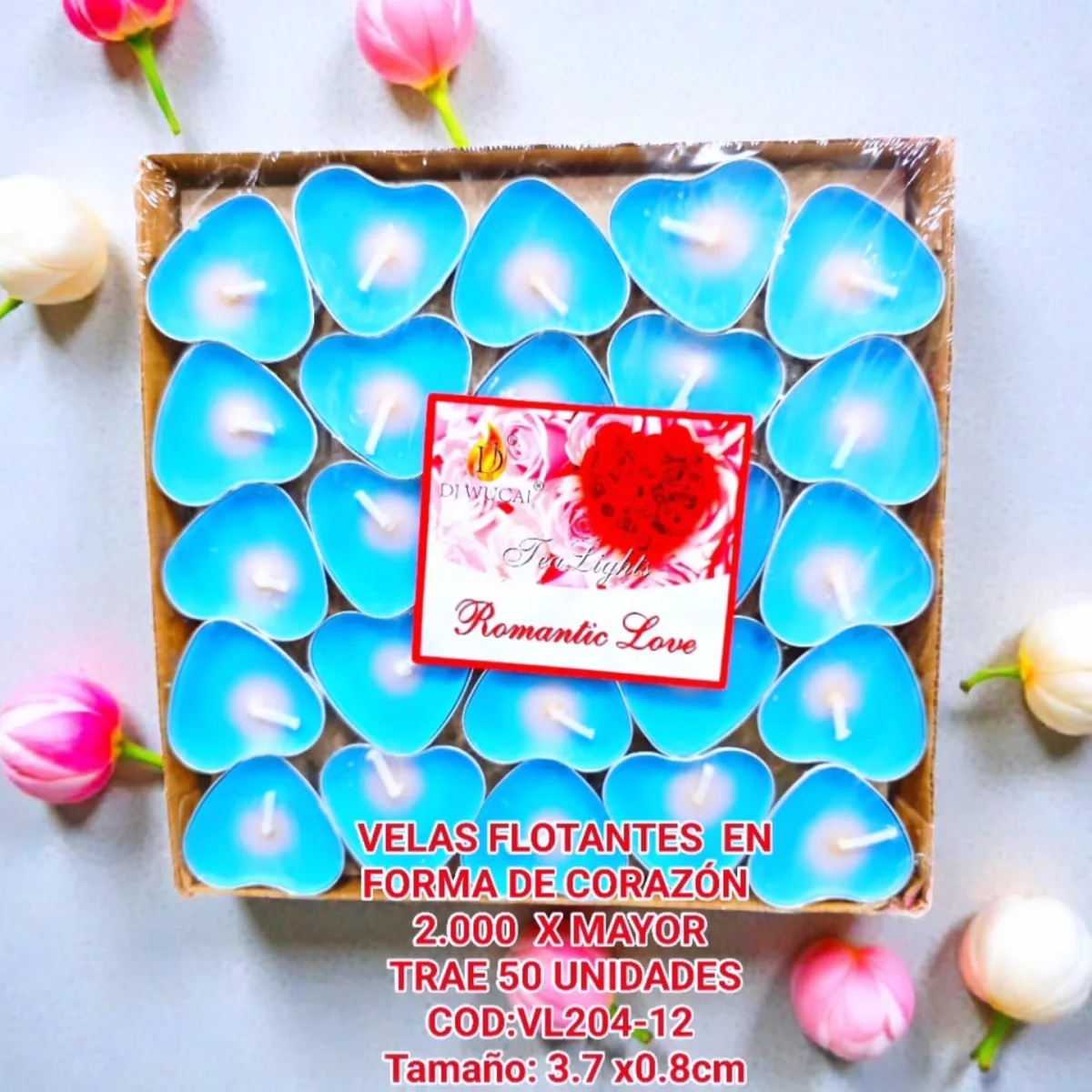 Set Velas Flotantes en Forma Corazon Celeste