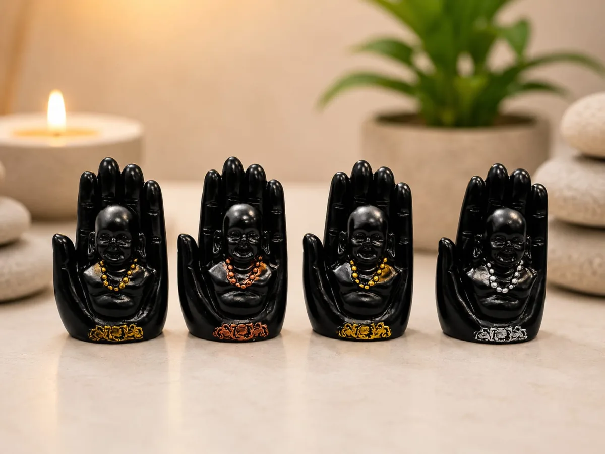 Set de 4 Buda en Mano Negro