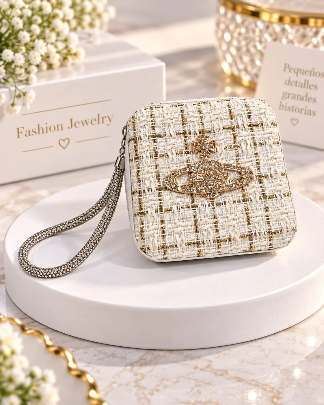 Organizador Portátil de Joyas Tipo Cartera (Blanco)