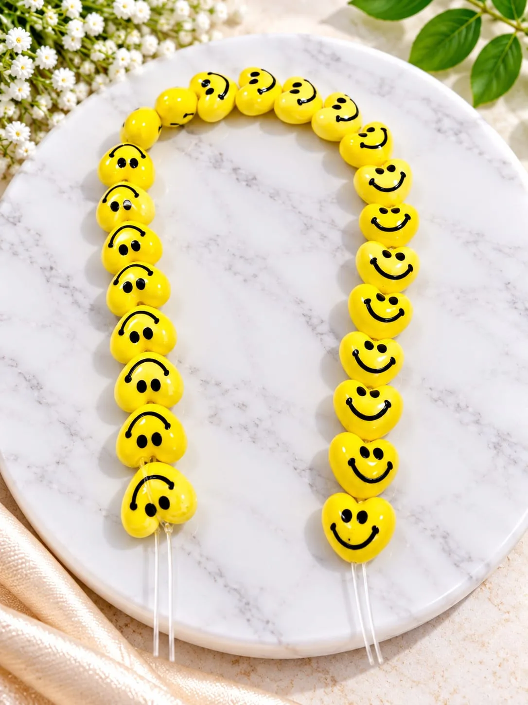 Cuentas de Cerámica en Forma de Corazón con Carita Feliz