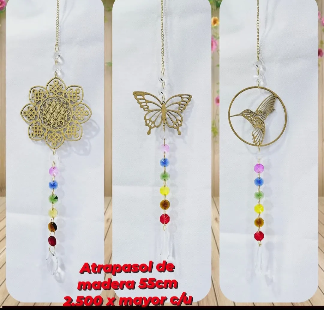 Atrapasoles de Madera Naturaleza y Geometría Sagrada con Cristales Chakra