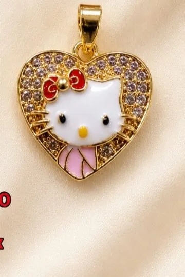 Colgante de Rodio - Hello Kitty en corazon con lazo rojo