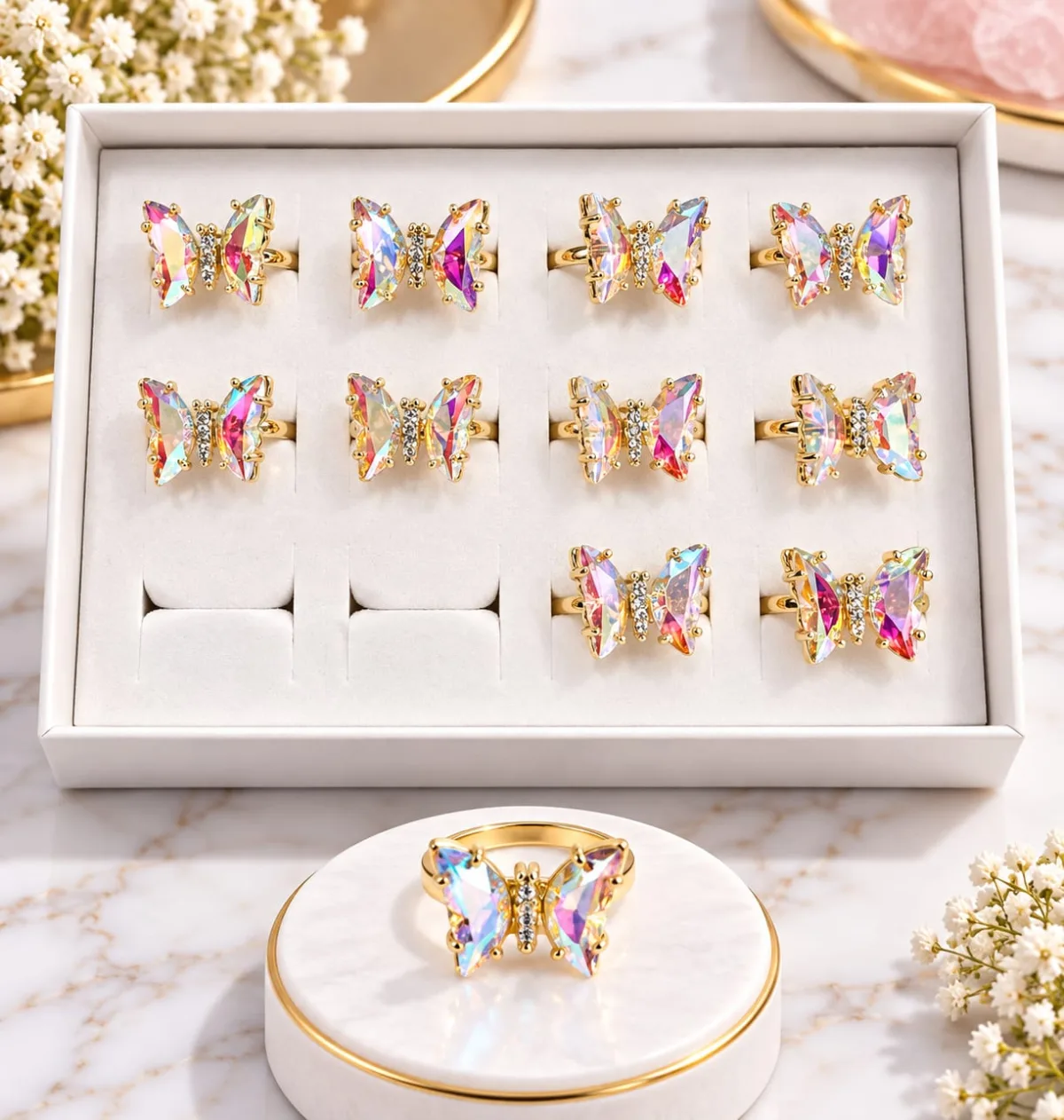 Anillo Ajustable Mariposa Tornasol Pastel