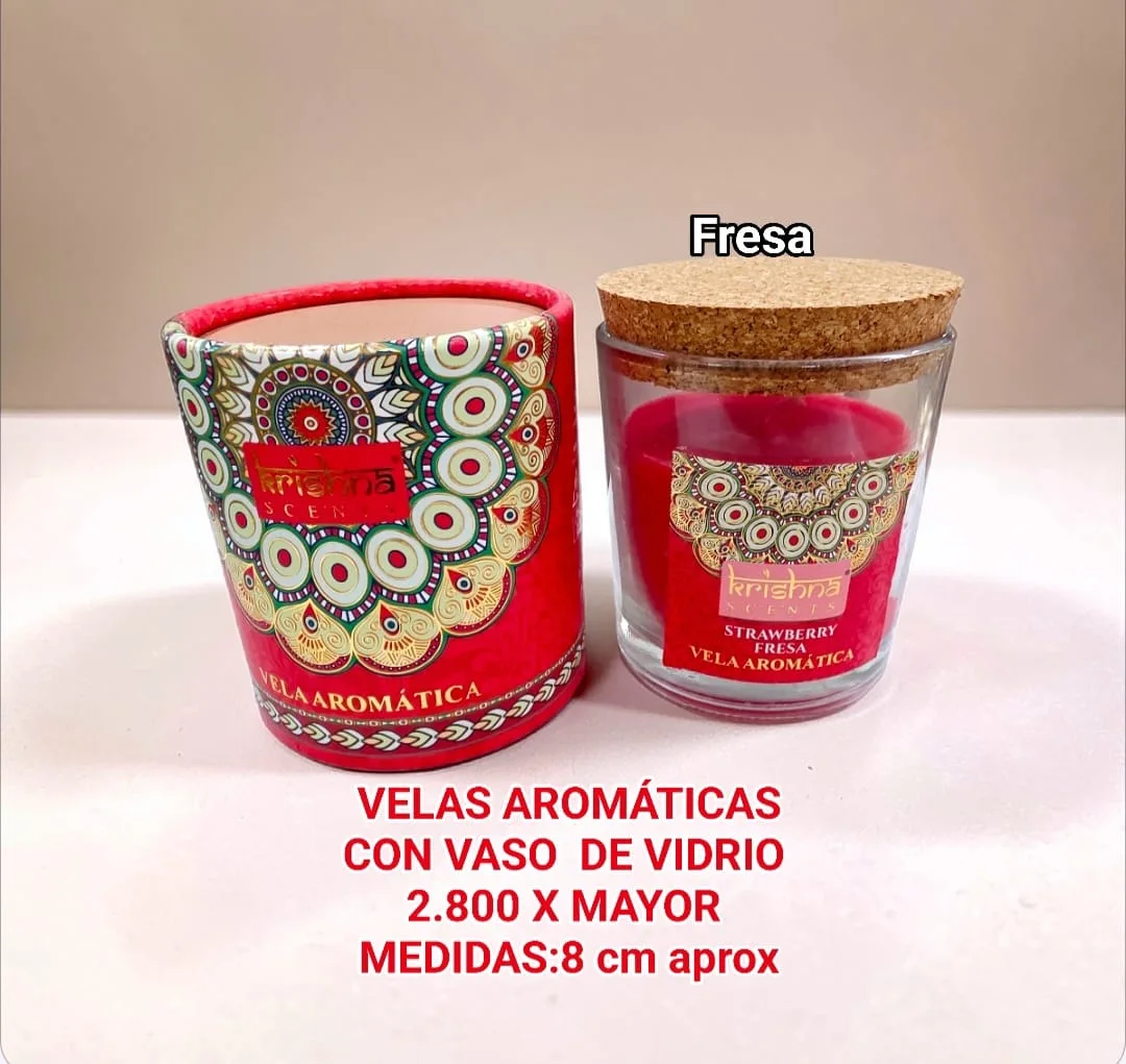 Velas Aromaticas Krishna Vaso de Vidrio Fresa