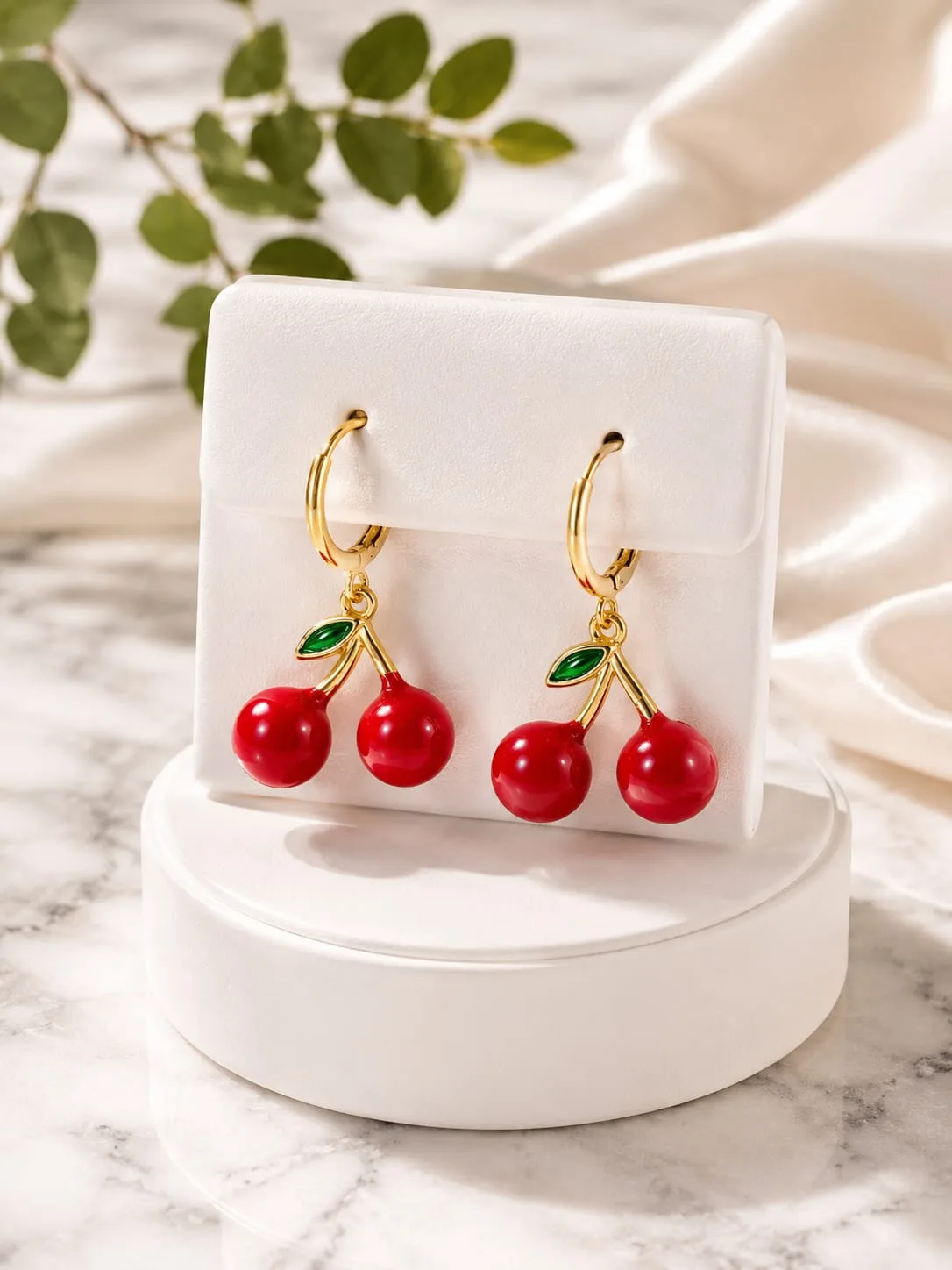 Aros de Acero - Cereza Redonda Esmaltada Roja