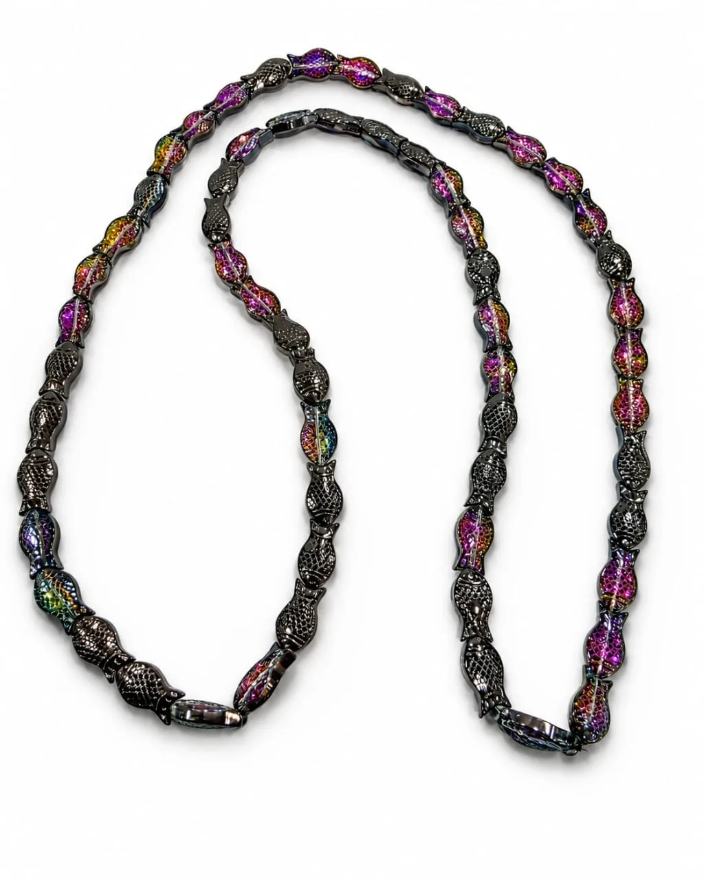 Cuenta de Vidrio Forma de Pez Color Multicolor Oscuro (Gunmetal con Tornasol)