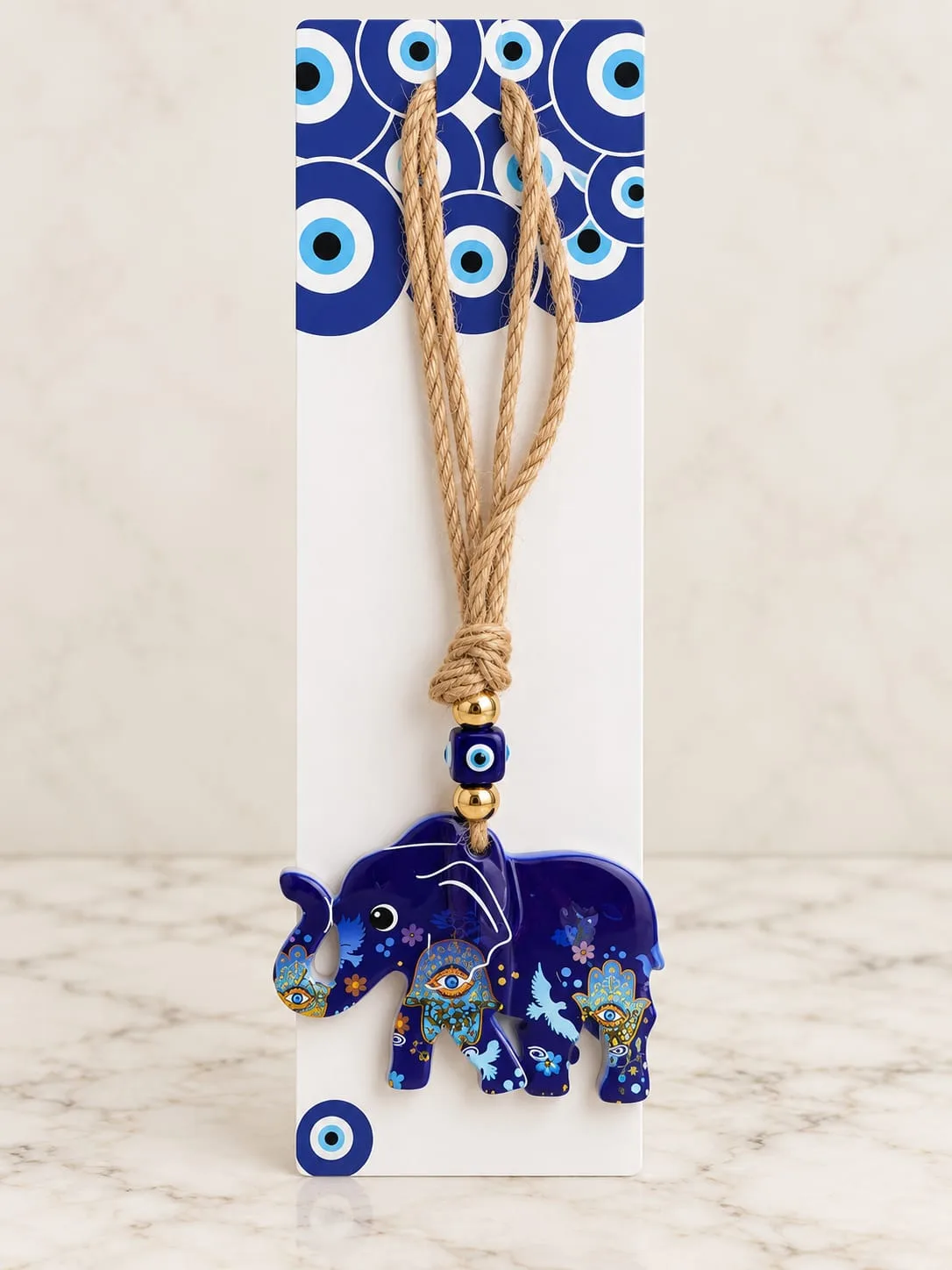 Colgante Elefante Azul Floral Manos de Fátima