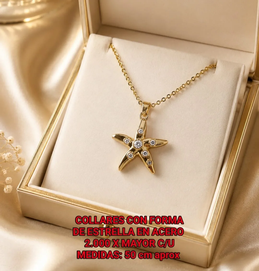 Collar con Forma de Estrella en Acero - Estrella maciza con piedras