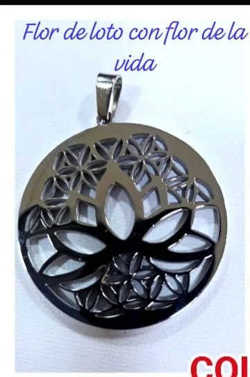Colgante de Acero - Flor de loto con flor de la vida