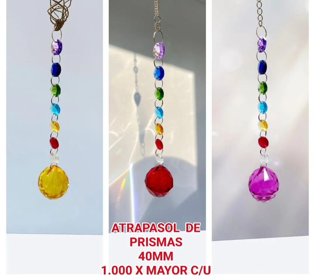 Atrapasoles Místico Cadena Armonizadora 7 Chakras con Gran Esfera Prismática Facetada