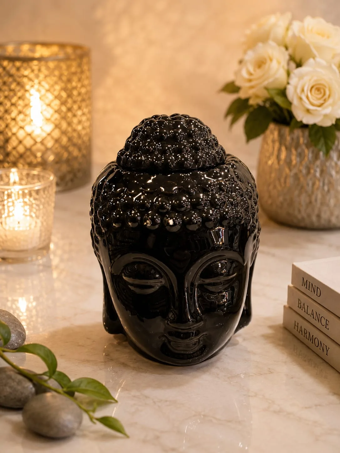 Difusor de Aroma Ceramico Cabeza de Buda – Negro