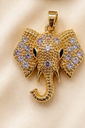 Colgante de Rodio - Cabeza de elefante con circonias
