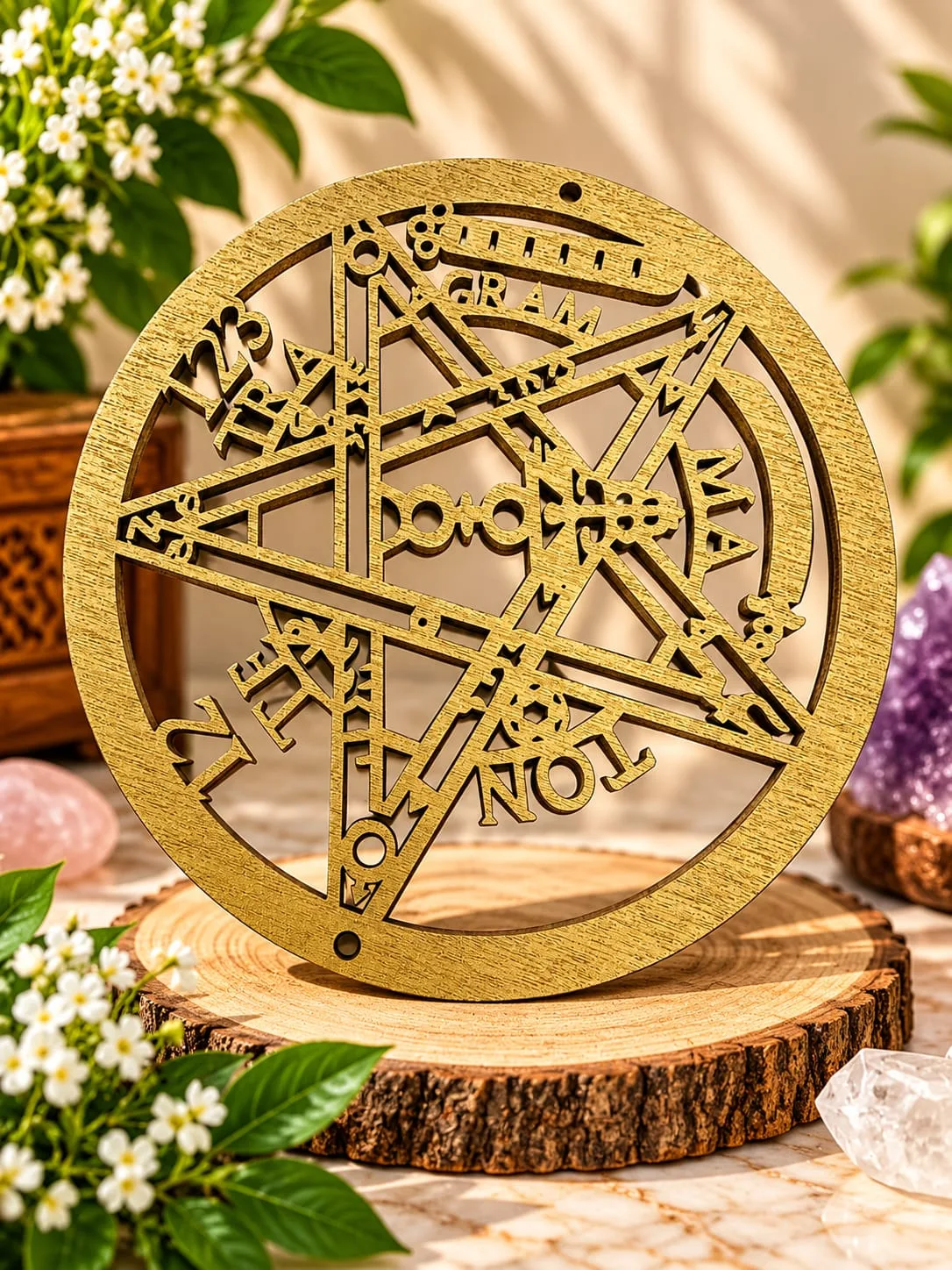 Rejilla de Madera Tetragrámaton Dorada 11x11 cm