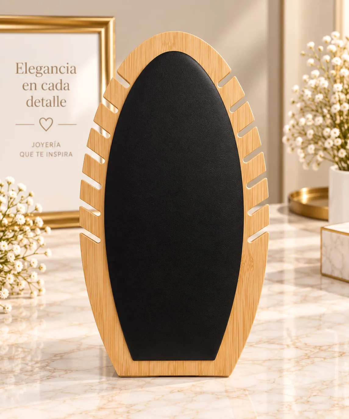 Exhibidor Ovalado de Cuerina para Collares (Negro)
