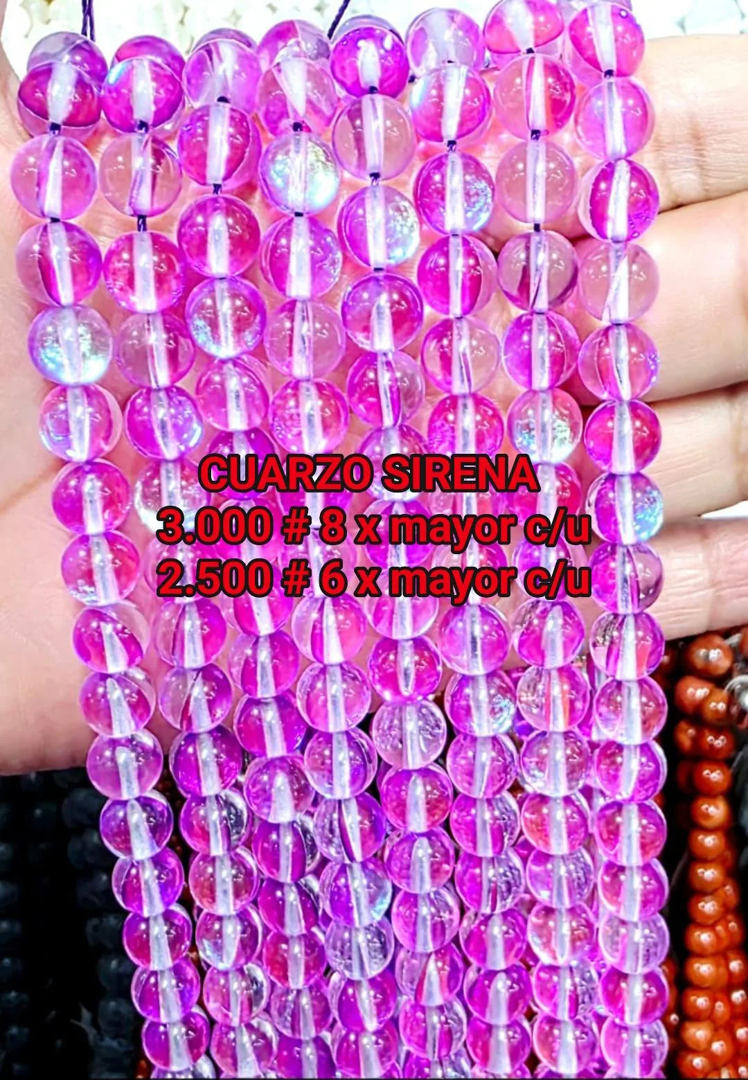 Tira de piedras de Cuarzo Sirena Fucsia