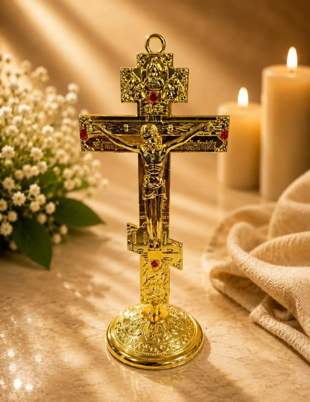 Crucifijo Católico de Pie Dorado
