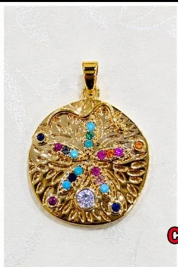 Colgante de Rodio - Medallón filigrana libélula piedras multicolor