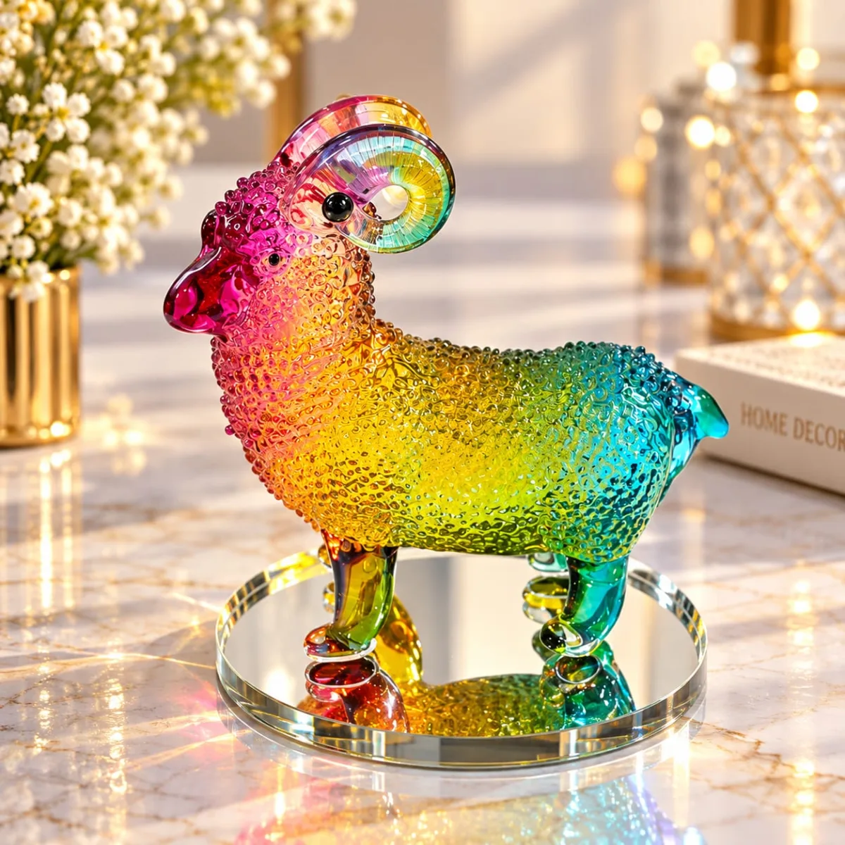 Figura de Cristal de Cordero Pequeño (Multicolor)