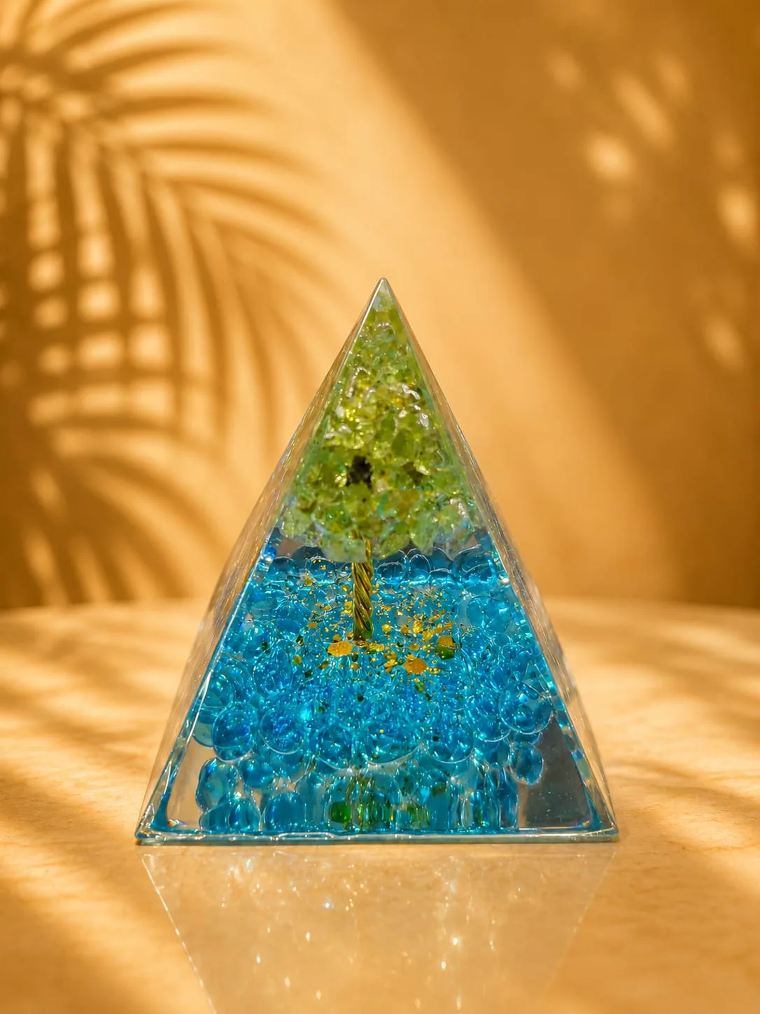Pirámide de Orgonita o Orgón - Arbol de la Vida - perlas azules