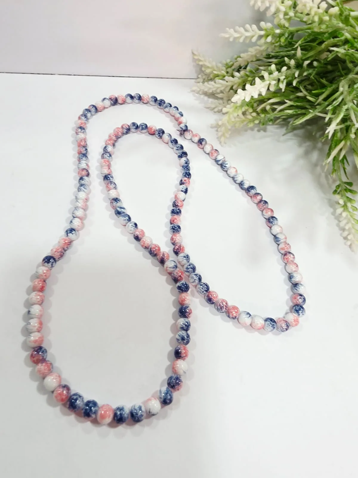 Cuentas de Perlas de Vidrio Jaspeado Azul Rosa Blanco 6mm