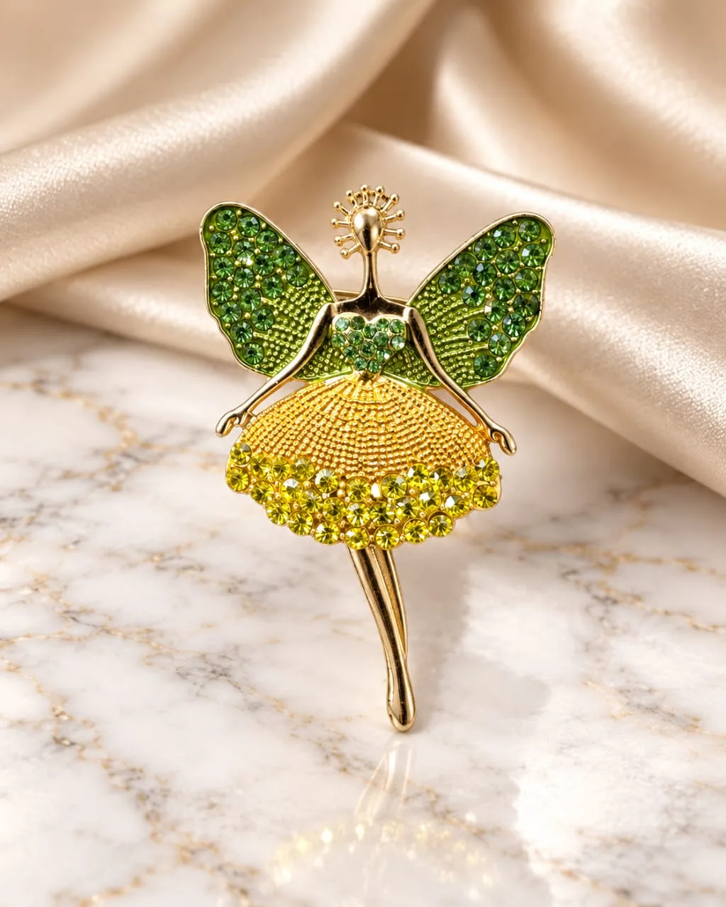 Prendedor de Hada con Strass Verde y Amarillo