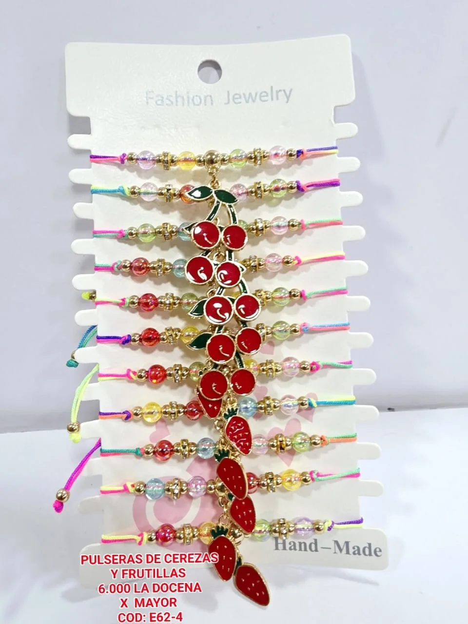 Pack 12 Pulsera de Cuentas Acrílicas Iridiscentes y Rondelles Estrás con Dijes Surtidos Esmaltados