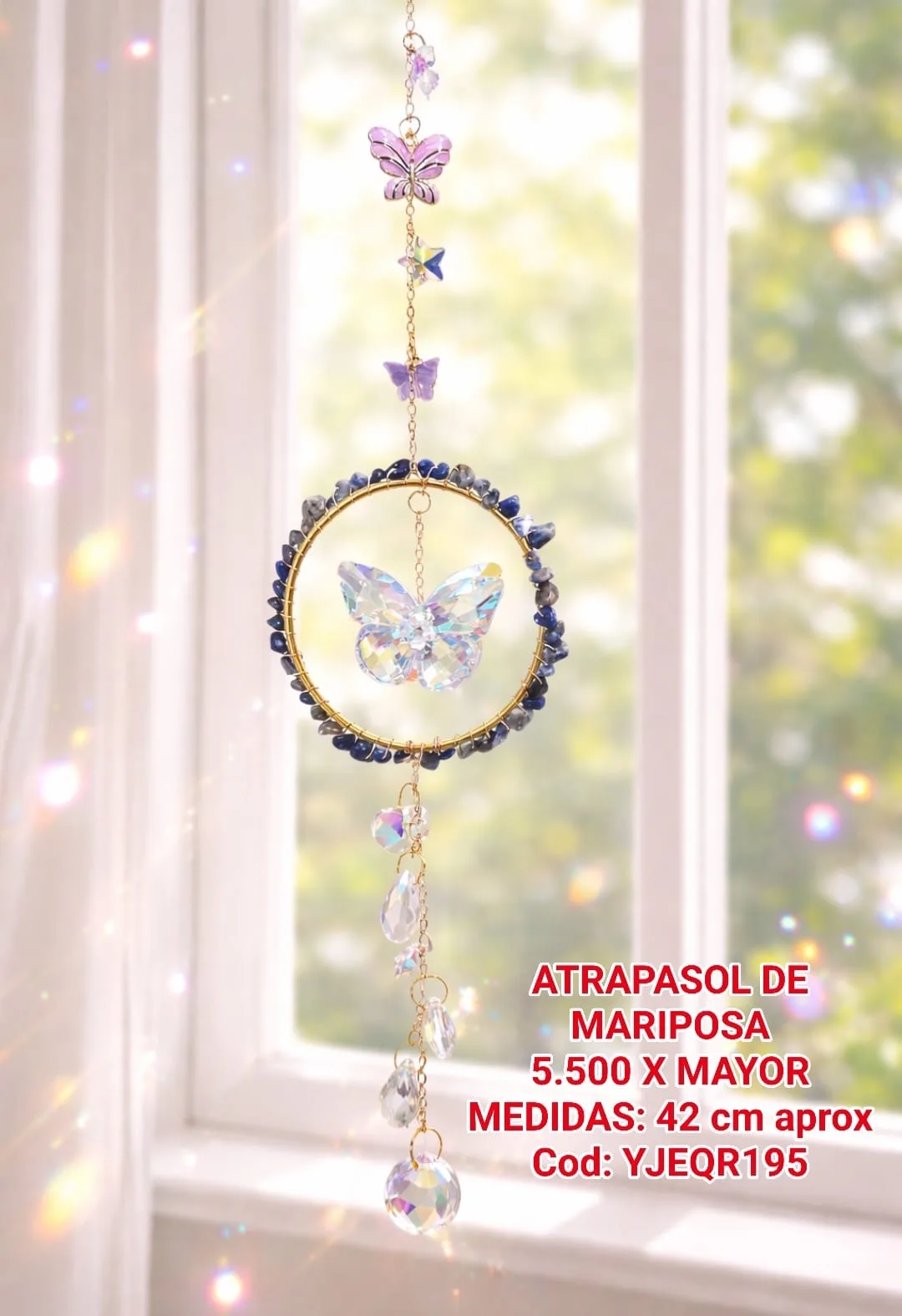 Atrapasoles Aro de Lapislázuli con Mariposa de Cristal Iridiscente